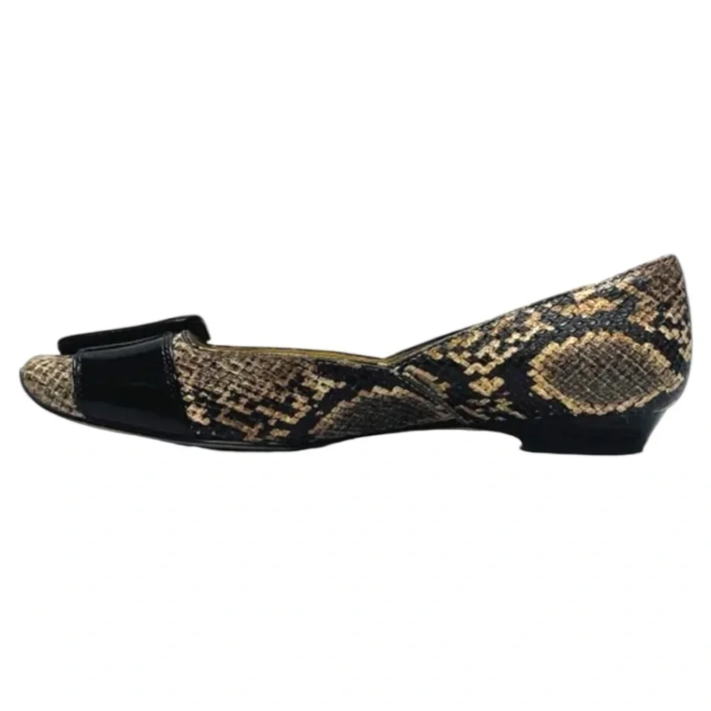 Tahari Jules Snakeskin Print and Patent Leather Flats Sz 7